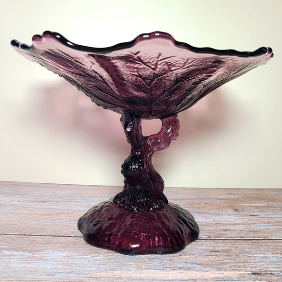 Portieux Vallerysthal Amethyst Glass Botanical Tree Trunk Pedestal Compote VTG - Picture 4 of 16